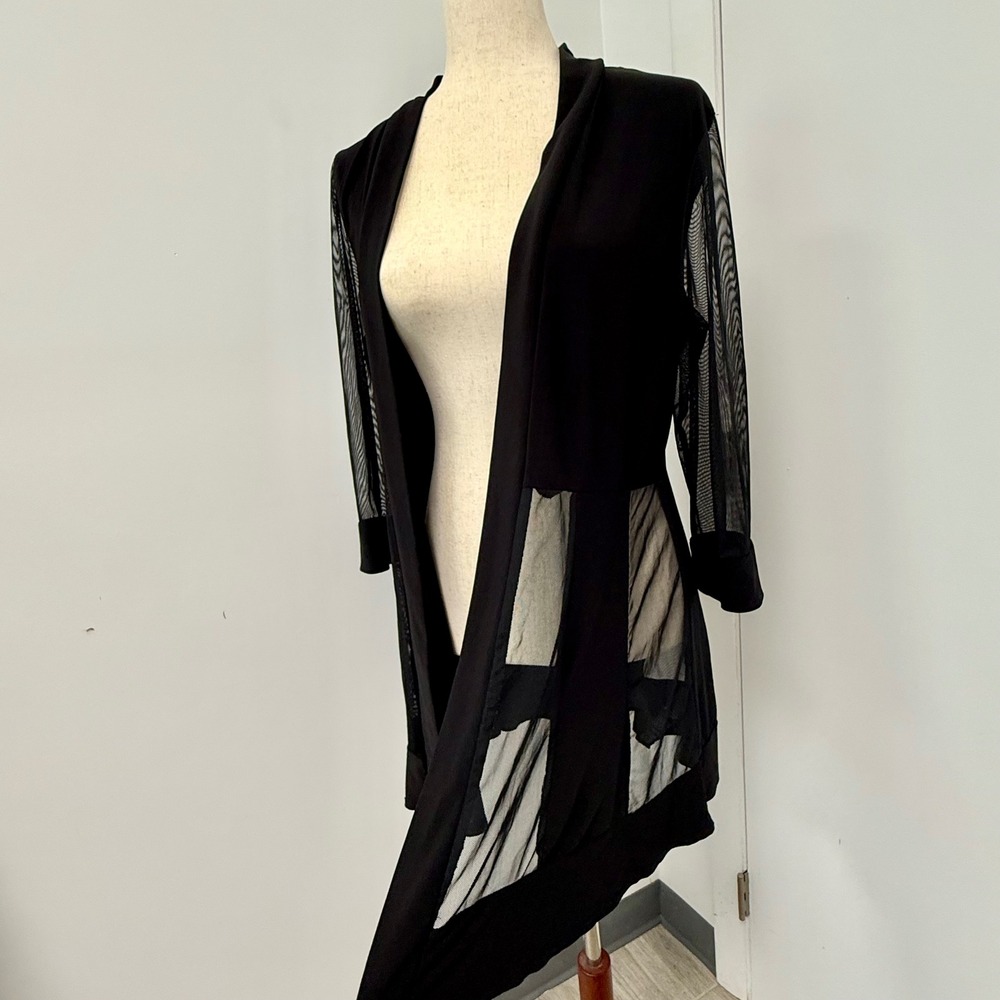 Vintage Y2k Black Sheer Mesh Duster Top Size 14 Witchy Romantic Goth Avant Garde